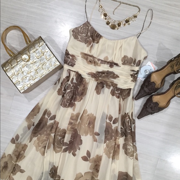 NWT Nine West silk floral beige dress size 2 - Picture 2 of 9